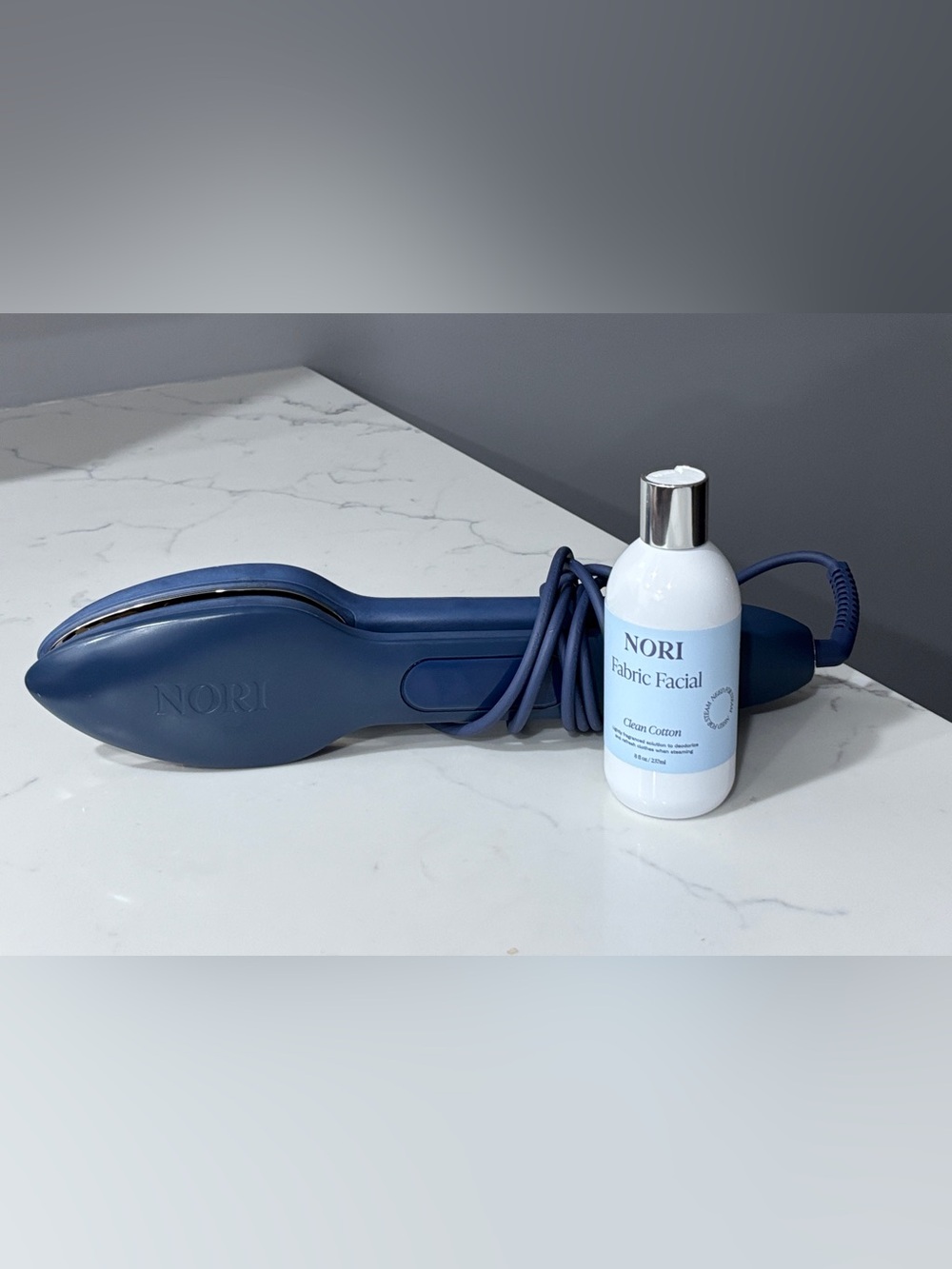 Nori Press Handheld Steam Iron Navy Blue with Fabric Facial Spray Set